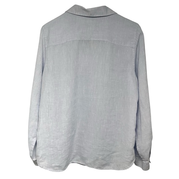 Chico’s No Iron Linen Blue Long Tab Sleeve Button Front Shirt Women’s Medium - Picture 6 of 11
